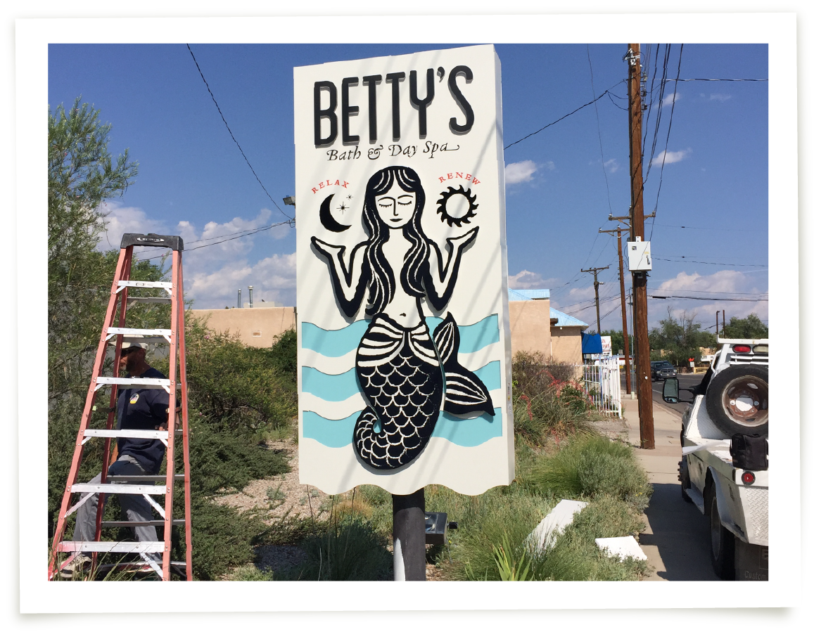 Betty's Bath & Day Spa sign installation. 